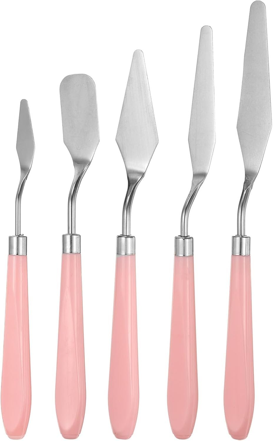 5pcs Painting Palette Knife Set Stainless Steel Pointy Flat Art Spatula Painting Pallet Knives Scrapers Tools with Plastic Handle for Acrylic Oil Canvas Mixing Spreading, Pink
