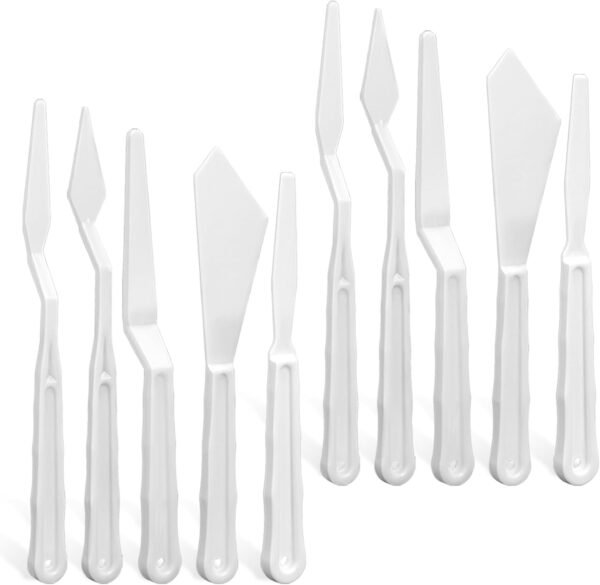10Pcs Plastic Spatula Palette Knives, Palette Knife Set Thin and Flexible Art Knife Tools Pallet Knife for Acrylic Paint Painting Knife Mixing,Spreading,Scratching,Layering Colors,Watercolor Painting