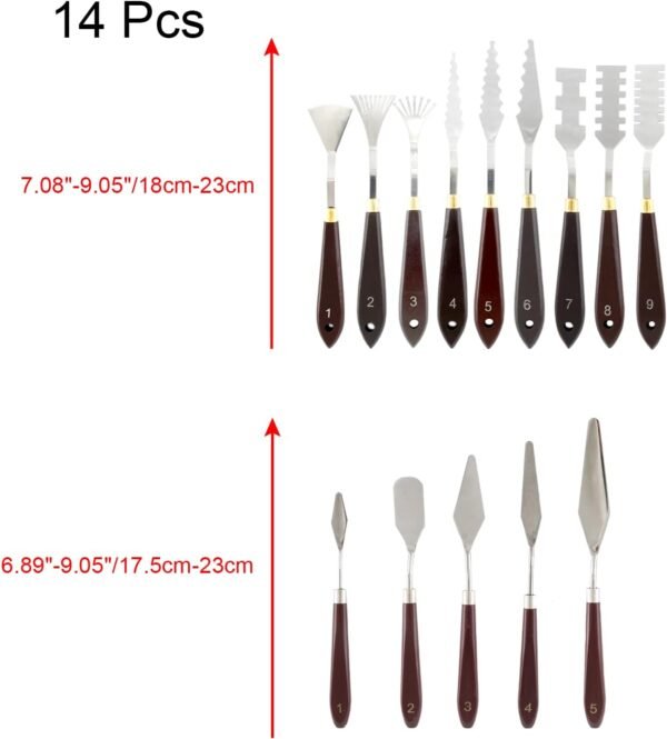14pcs Palette Knife Set, Stainless Steel Painting Knife Set, Wooden Handle Paint Spatula Painting Tools, Color Mixing Scraper Pallet Knife for Oil, Acrylic, Canvas Painting