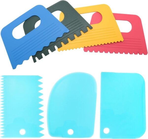 7PCS Plastic Thickened Scraper 5.04x3.15in Oil Painting Palette Knife Pigment Scraper Four Color Plastic Thickened Scraper Colored Pigment Scraper Set Artistic Palette Knife Tool