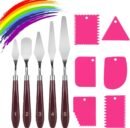 11 Pcs Palette Knife Set, 5 Pcs Stainless Steel Palette Knives and 6 Pcs Plastic Scrapers, Painting Accessories for Oil Acrylic Canvas Painting Color Mixing Thick Paint Applications (Pink)