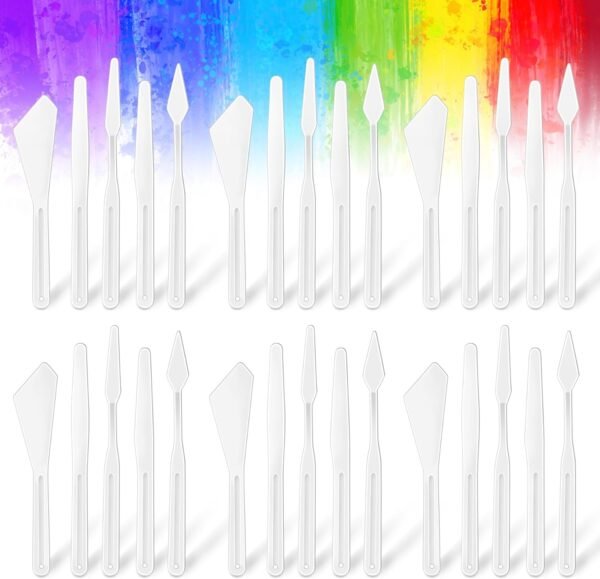 6 Sets 30 Pack Plastic Spatula Palette Knives Bulk Thin and Flexible Art Knife Tools 5 Different Styles for Oil Painting