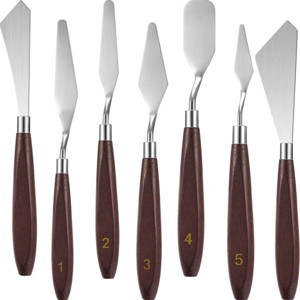 7 Pieces Painting Knife Set Spatula Palette Knife Stainless Steel Drawing Scraper Oil Painting Accessories with Wood Handle for Art Acrylic Draw Color Mixing Supplies(Redwood Color)