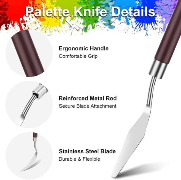 23 PCS Palette Knife Set, Stainless Steel Spatula Pallet Knife with Art Paint Brush, Plastic Scraper for Oil Canvas, Watercolor, Acrylic Painting