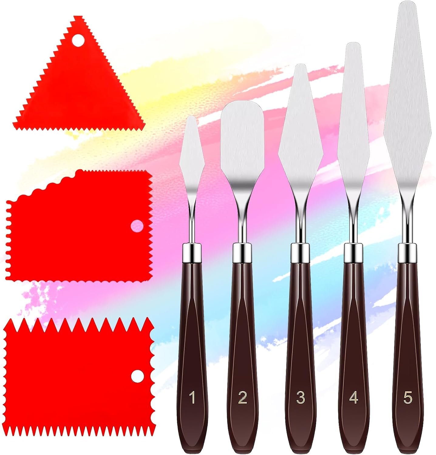 Palette Knife Paint Scraper Set, 5pcs Stainless Steel Painting Pallet Knife with 6pcs Plastic Painting Scraper, Oil Painting Mixing Scraper Painting Spatula Drawing Tool for Art Craft Painting
